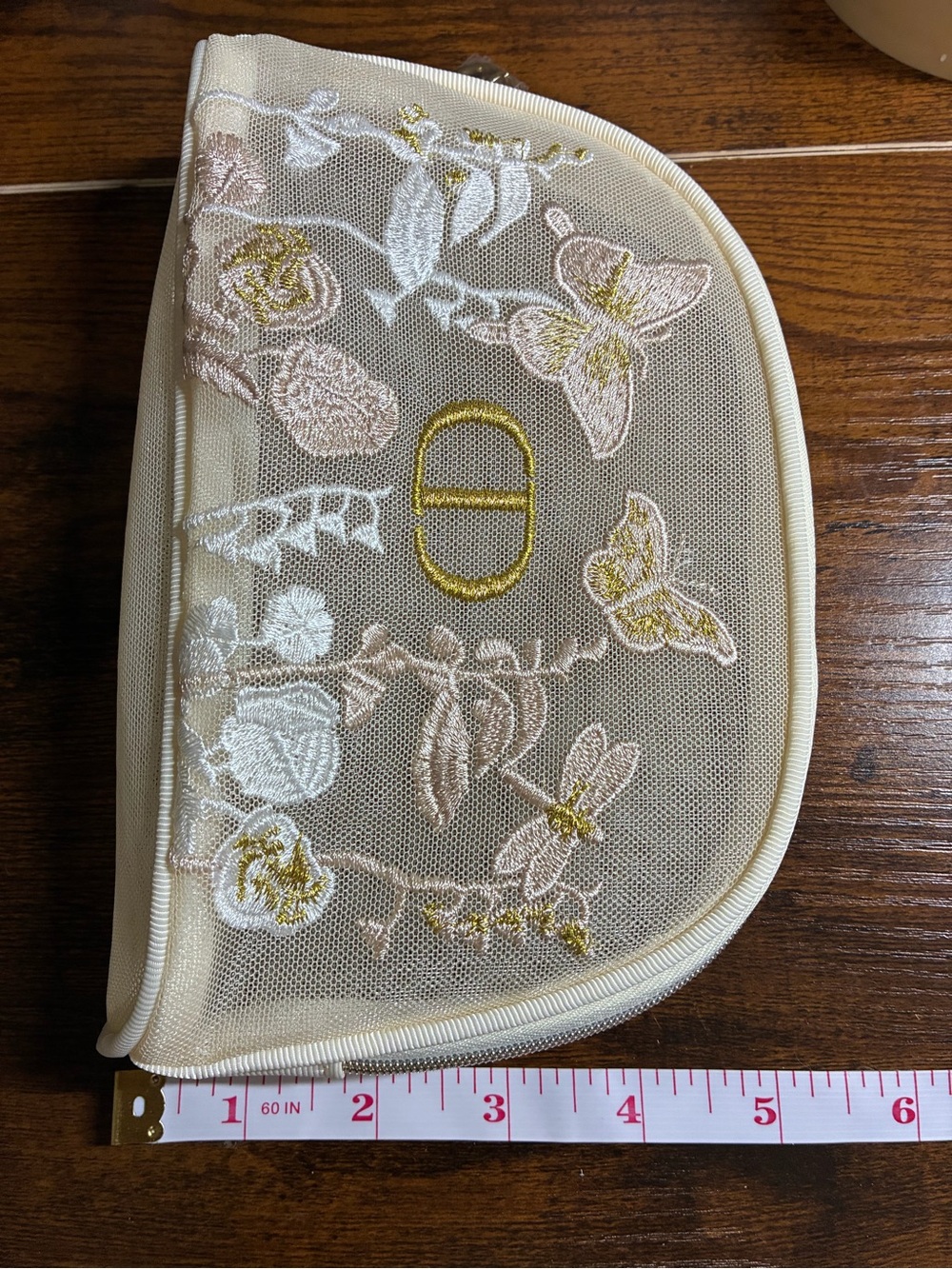 Dior Beige Embroidered Butterfly Cosmetic Pouch with Gold CD Logo - Picture 7 of 9